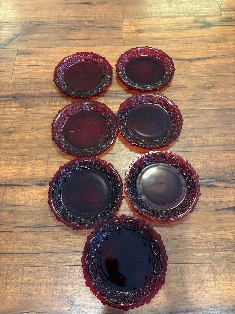 Vintage Avon 1876 Cape Cod Collection Lot Of 7 Ruby Red Glass Dessert Plates